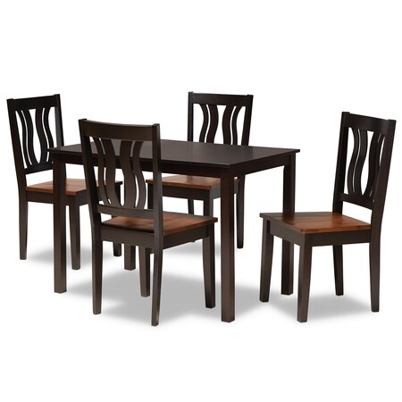 Baxton Studio Zamira Modern Two-Tone Dark Brown and Walnut Brown Finished Wood 5-PC Dining Set 177-11380-8026-Zoro